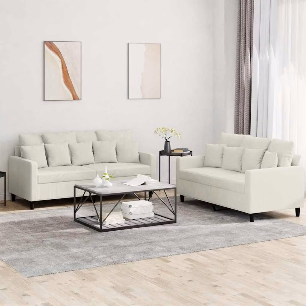 Set di 2 divani vidaXL in velluto beige con cuscini per soggiorno