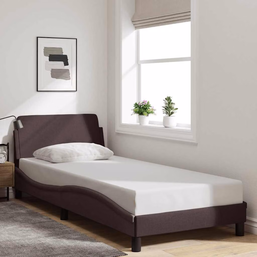 vidaXL Giroletto Dover Marrone Scuro in Tessuto con Doghe in Legno 90x200 cm