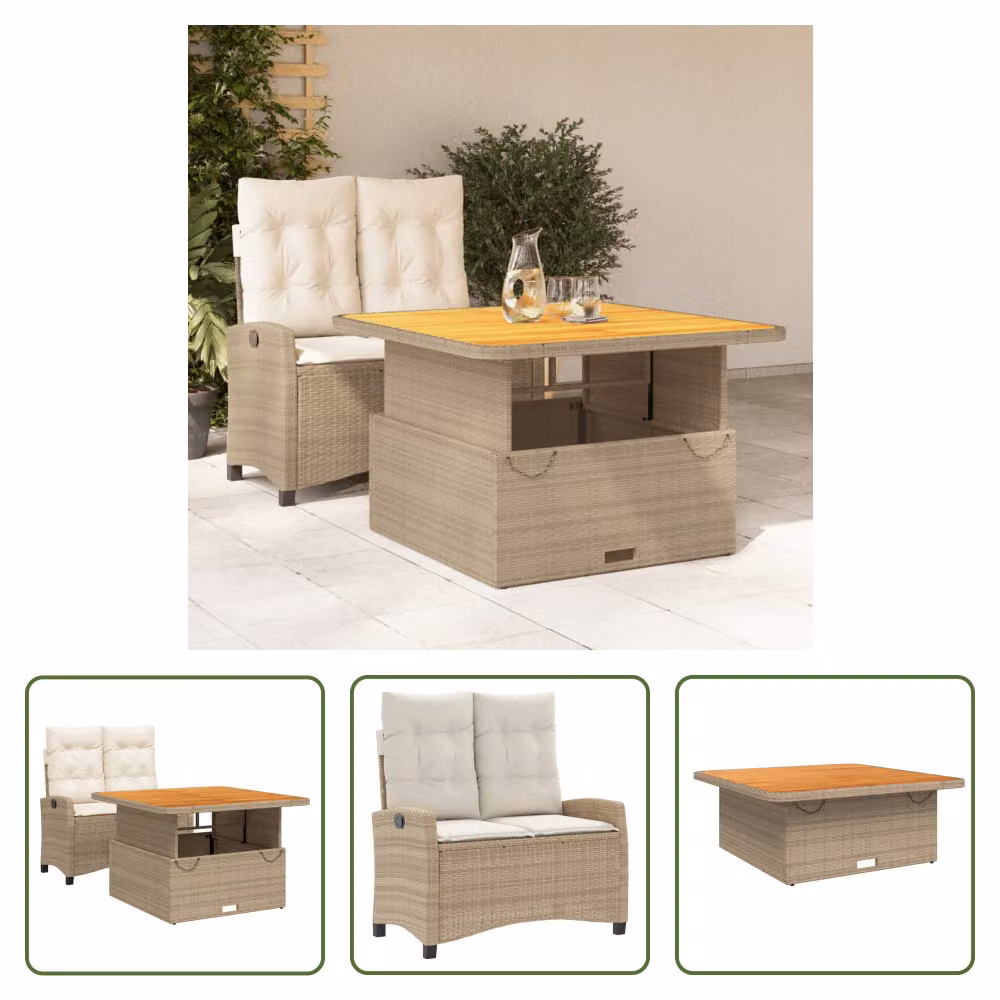 The Living Store Set da pranzo da giardino a 2 pezzi con cuscini Beige poly rattan