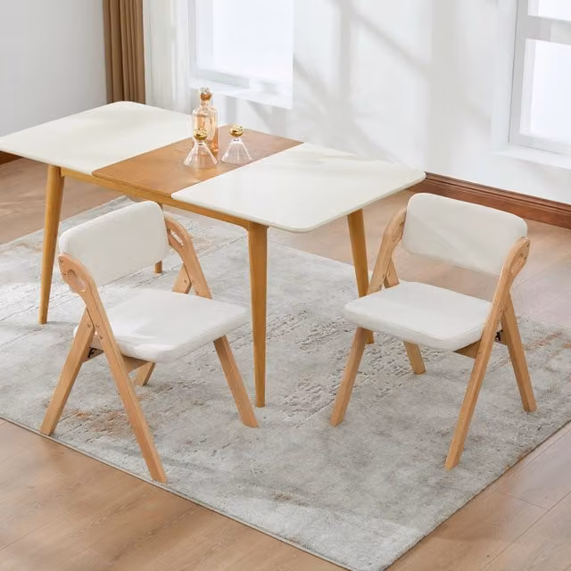 Sedia pieghevole OKWISH in legno di faggio con seduta in tessuto beige per cucina e sala da pranzo
