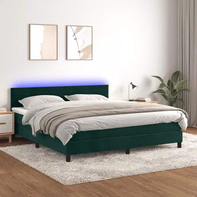 Letto Ibrido vidaXL in Velluto Verde con Materasso, Illuminazione LED Sotto il Letto e Porte USB, L 180 x P 200 cm