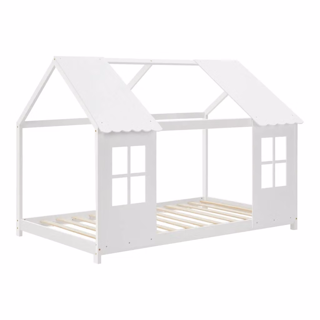 Letto per cameretta a forma di casetta en.casa in legno di pino laccato bianco L/P: 200 x 90 cm, H: 207 cm – 2