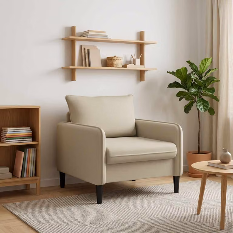 Poltrona XL vidaXL in velluto beige con braccioli per soggiorno e camera da letto L/P/H: 88 x 65 x 84 cm
