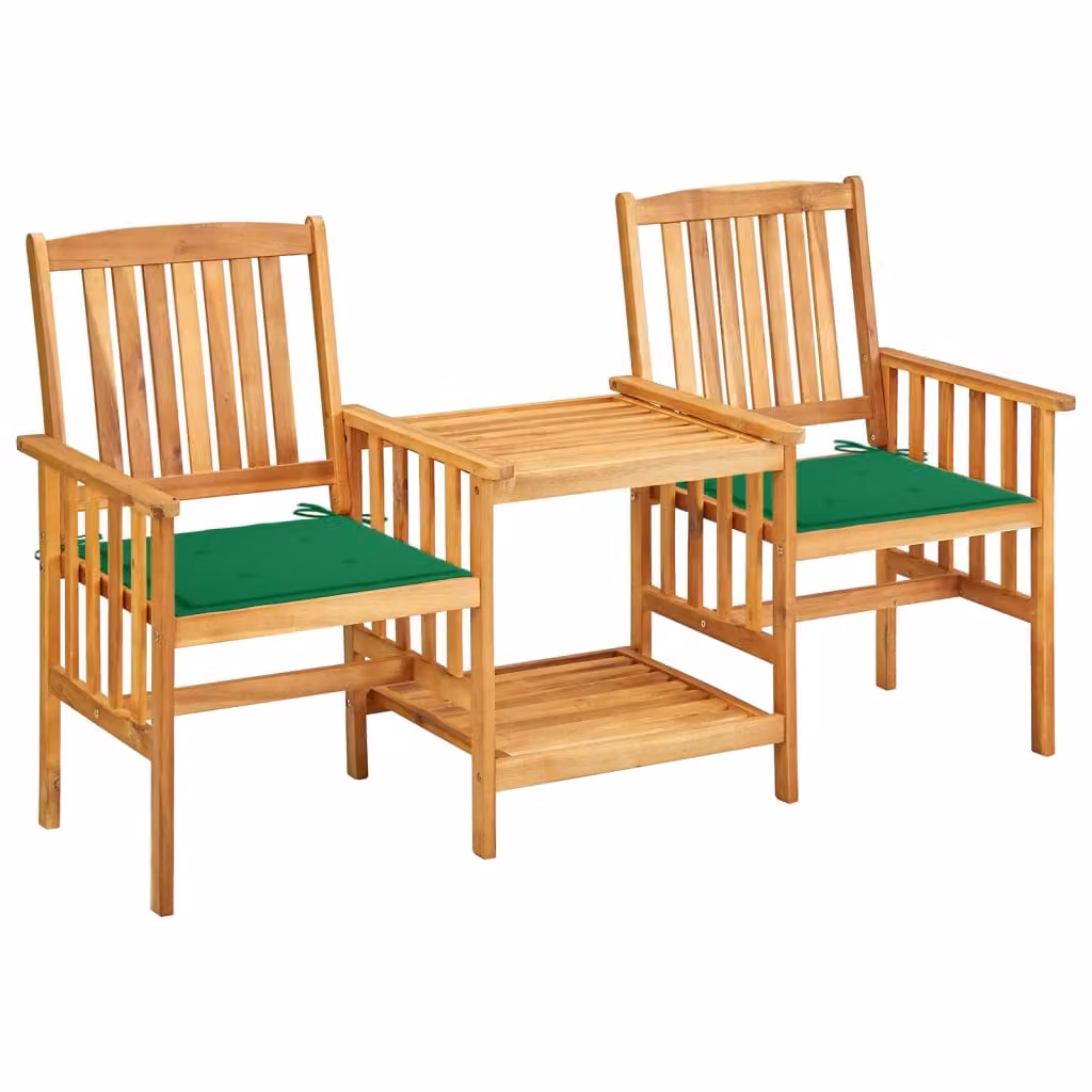 Sedie da giardino con tavolino e cuscini in legno massiccio di acacia