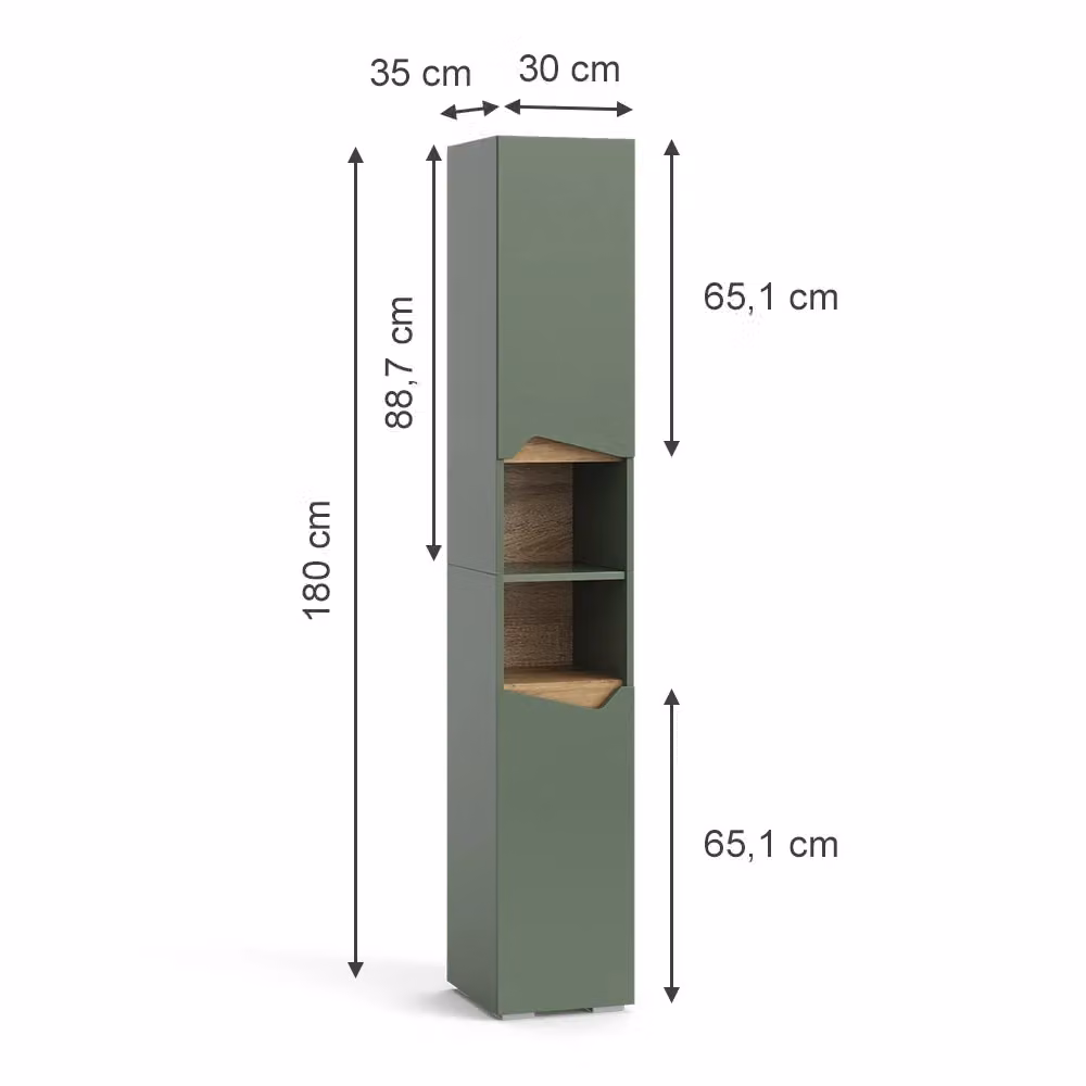 Mobile da bagno Vicco Marelle Verde e Rovere con ante e vani aperti L: 30 cm, H: 180 cm, P: 35 cm – 2