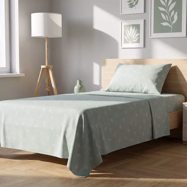 Completo letto 1 piazza e mezza foglie verde