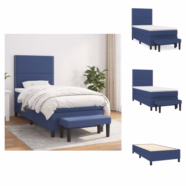vidaXL Letto a molle con materasso blu 100x200 cm in tessuto - Letti e strutture letto