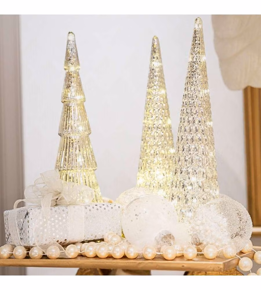 Lumineo Albero di Natale in Vetro - 15 Micro-LED Bianco Caldo - 9x33cm