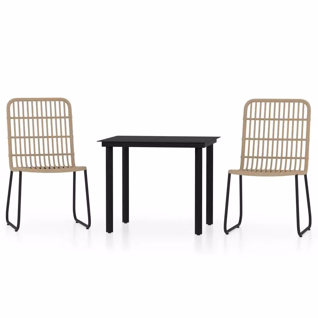 Set da giardino moderno vidaXL composto da 3 pezzi con tavolo in vetro e sedie in metallo e rattan, colori nero e marrone – 2