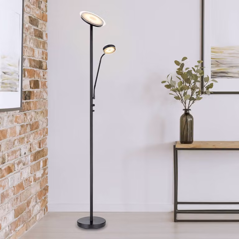 Globo Lampada da terra a LED Ernst, dimmerabile, Nero, Soggiorno / Sala da pranzo, Metallo, Lampada LED da terra