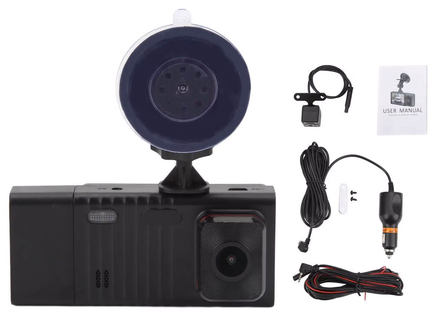 Dashcam per auto da 3,0 pollici con 3 obiettivi, visione notturna, sensore G, registrazione in loop, rilevamento del movimento, registratore di guida