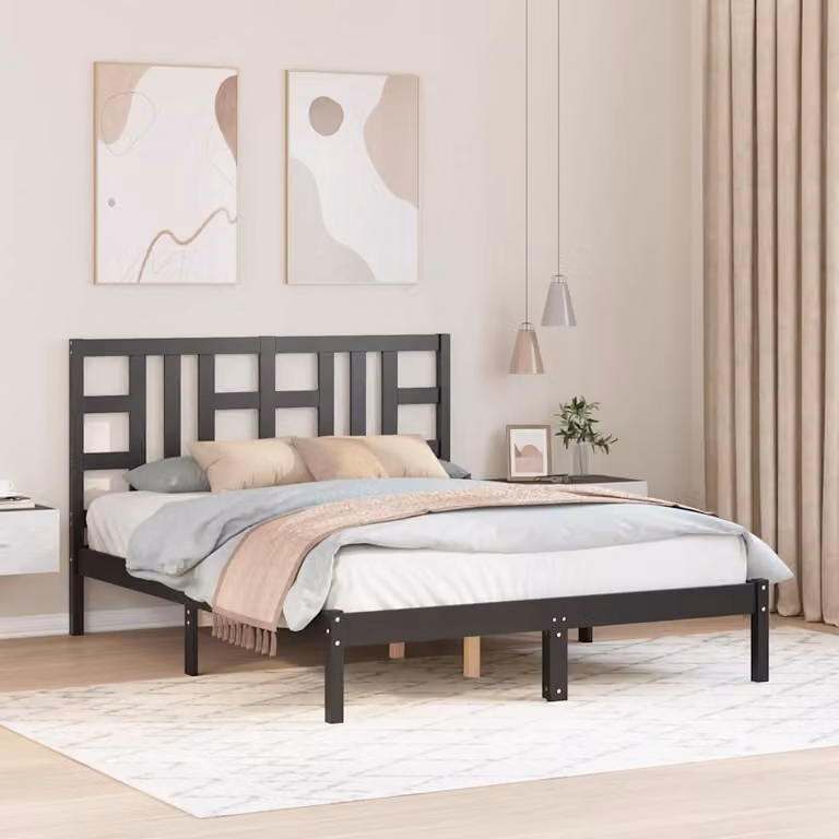 vidaXL Giroletto in Legno Massello di Pino Nero L: 140 cm, P: 190 cm