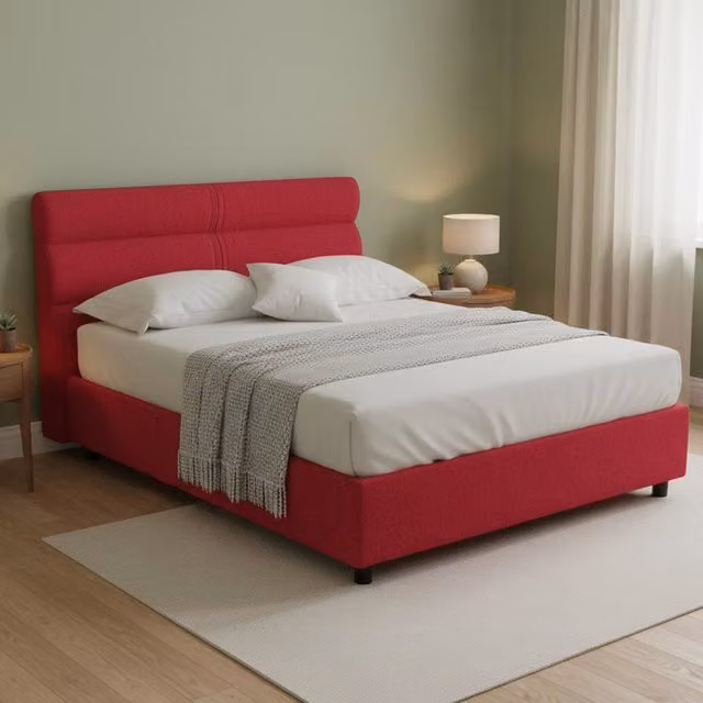 Letto Matrimoniale Briaglia DMORA con Contenitore a Alzata, Rivestimento in Tessuto Sfoderabile, Rosso, L: 160 cm x P: 200 cm