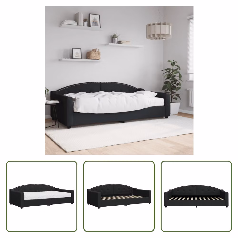 The Living Store Letto da giorno con materasso nero 100x200 cm in tessuto