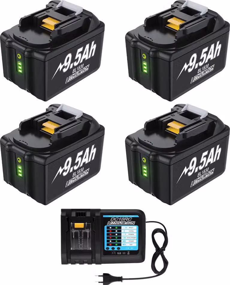 Batteria di ricambio compatibile Makita, 18V Li-Ion 9,5Ah, BL1830/BL1860/BL1890, arancione, incl. caricabatterie