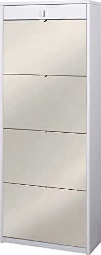 Scarpiera con specchio naturale 4 ante a ribalta e 1 Cassetto H164 L63 P29 Cm colore Bianco Fiammato Sk568spk