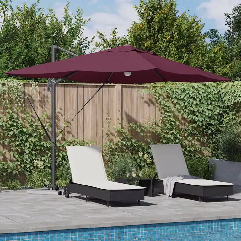 Ombrellone a braccio con struttura in alluminio e copertura in poliestere vidaXL, Rosso Bordeaux, L: 351 cm, P: 250 cm, H: 253 cm