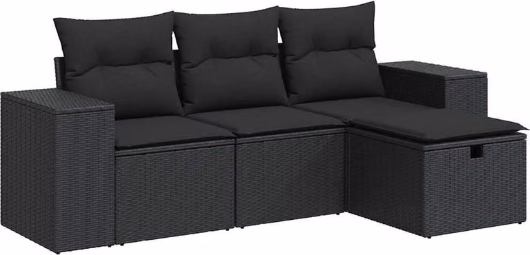 Set Divani da Giardino 4 pz con Cuscini Nero in Polyrattan