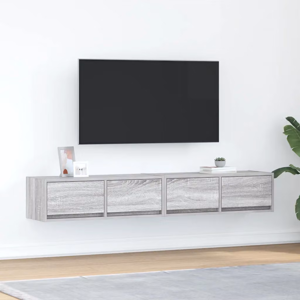 Set di 2 mobili TV da parete vidaXL in legno multistrato e MDF, colore grigio, L 80 cm x P 31 cm x H 25,5 cm