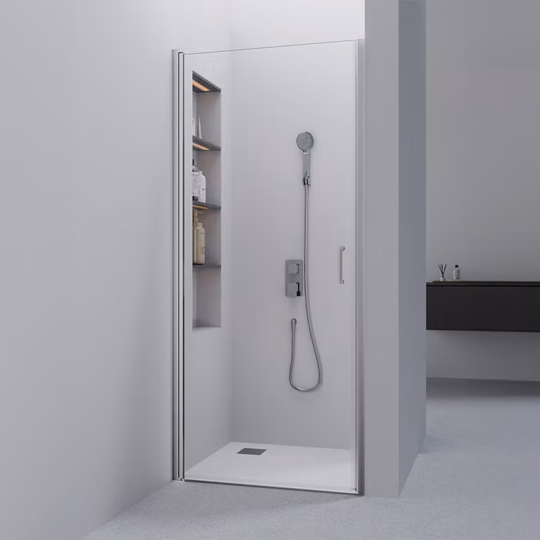 Porta doccia 90cm MARWELL porta doccia a battente BRIGHT chrome Porta a battente - 90x195cm - installazione reversibile - profilo a parete regolabile - per installazione ad angolo e in nicchia - profili in alluminio di alta qualità