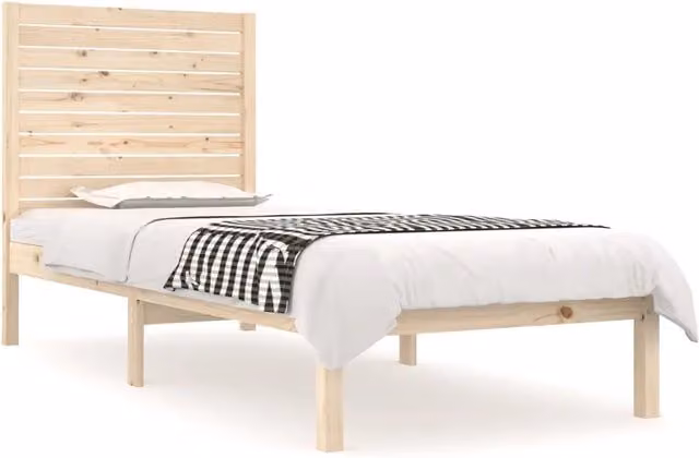 Letto singolo per adulti in legno massello di pino bianco con doghe piatte L: 75 cm, P: 190 cm, H: 81 cm – 1