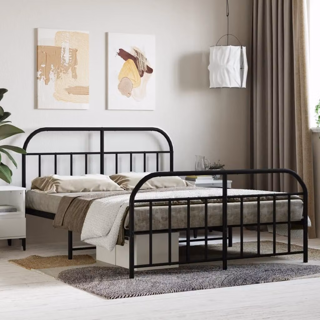 The Living Store Struttura letto con testiera e pediera in metallo nero 150x200 cm
