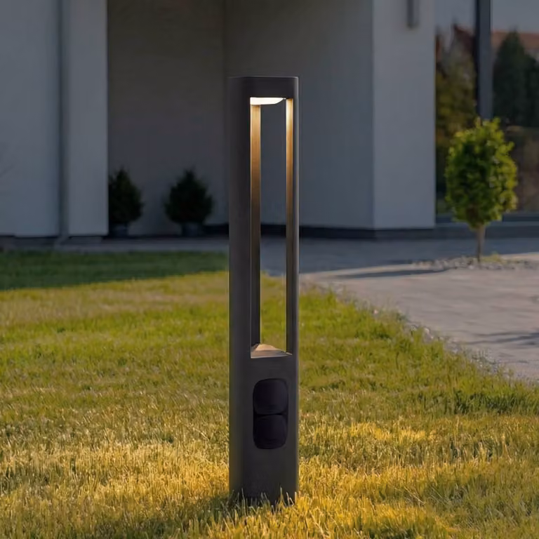 Lampioncino da giardino Pirron Lucande, Nero, Alluminio, Moderno, Lampada LED da esterni