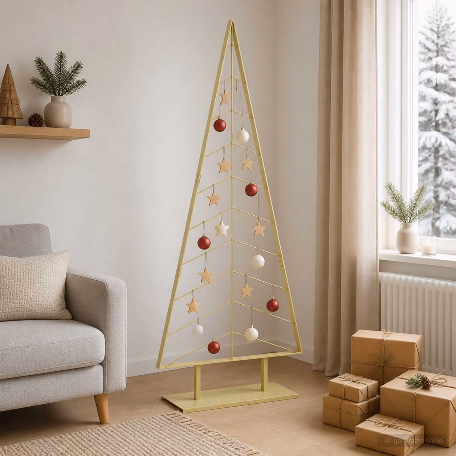 Albero di Natale moderno vidaXL KUOPIO in metallo color oro, Altezza: 210 cm