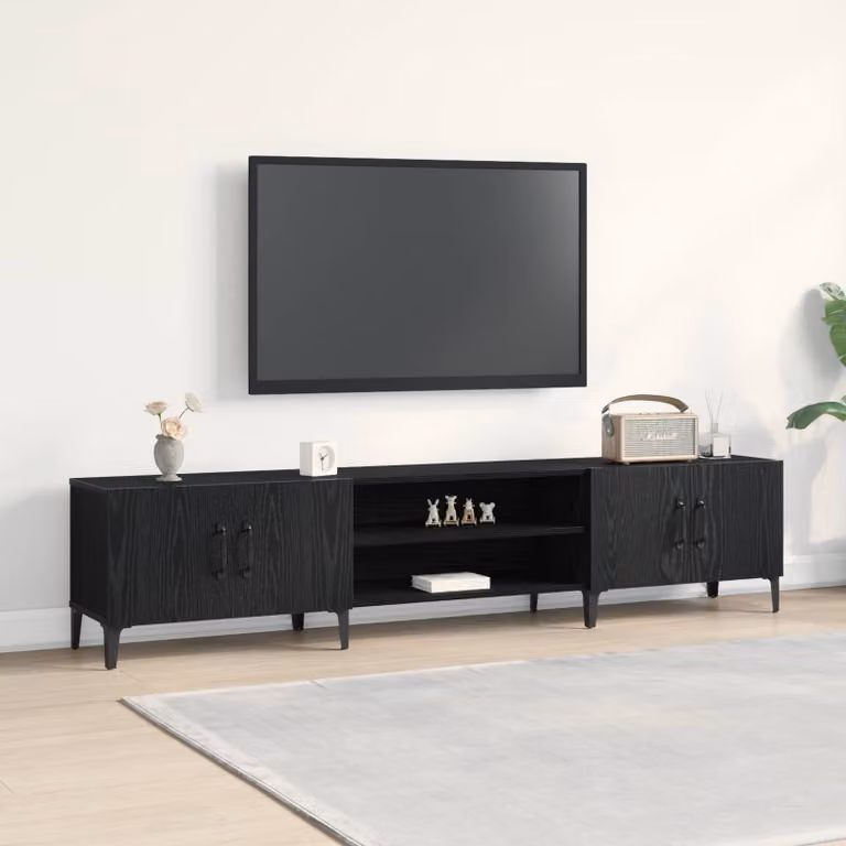 Mobile TV vidaXL moderno in legno e metallo nero e beige L/P/H: 180 x 31,5 x 40 cm