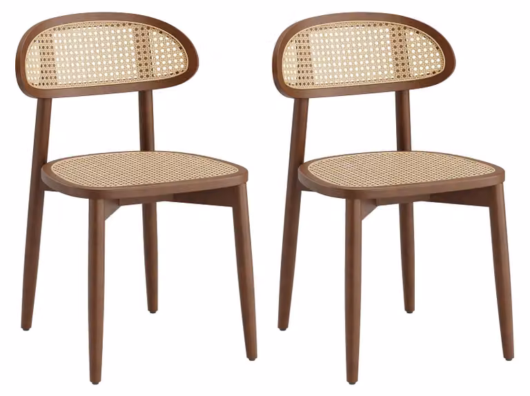Set di 2 sedie da pranzo in rattan sintetico intrecciato, con schienale curvo ergonomico, struttura in legno massello, stile vintage moderno, disponibili in diversi colori