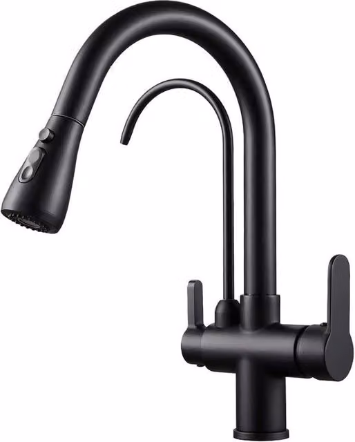 3 viei rubinetto da cucina, rubinetto da cucina in ottone, miscelatore per acqua potabile per rubinetto da cucina per filtrazione, rubinetto da cucina girevole da 360° con sbraccio estendibile, rubinetto da cucina nero
