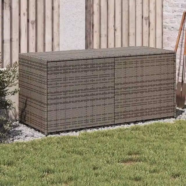 Contenitore da giardino vidaXL in rattan grigio con struttura in metallo 283L L: 120 cm, P: 50 cm, H: 56 cm