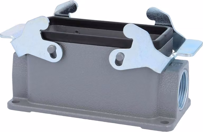 HARTING Han 16B Alloggiamento base basso, 2xM25 uscita cavo laterale, con 2 staffe trasversali Vite M25 Area di serraggio