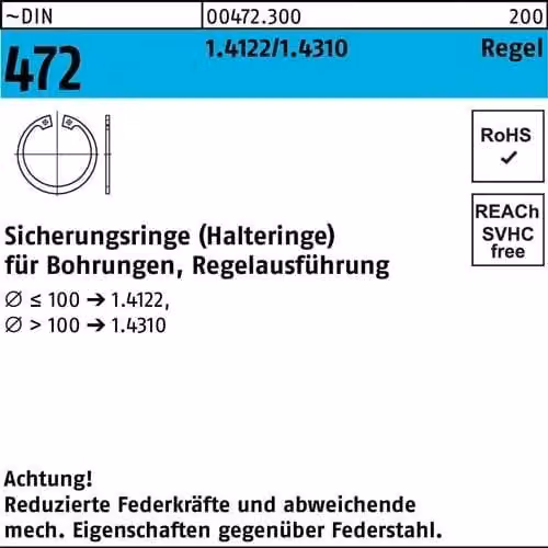 Anello di sicurezza Reyher 472i 65 x 2,5 acciaio inox (10 pezzi)