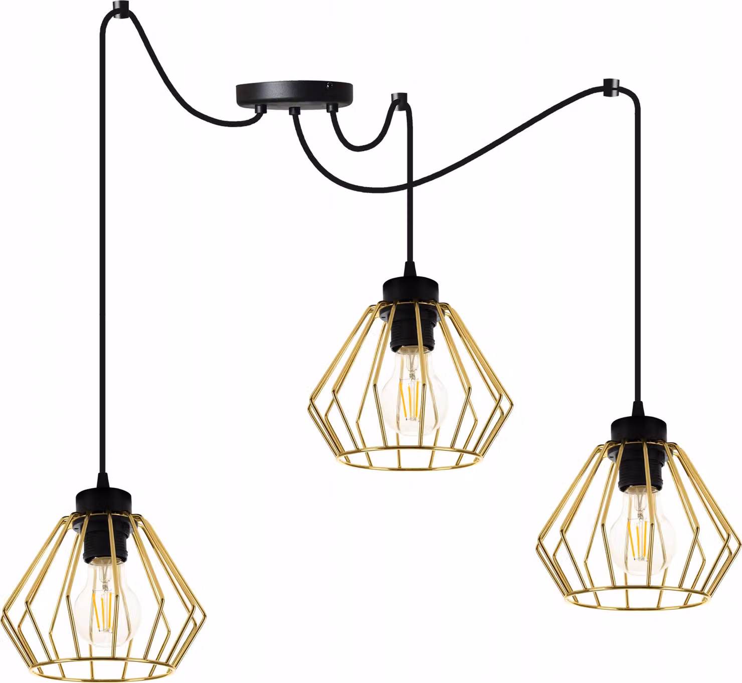 Light-Home Spider Santos - Lampada da soffitto industriale - Lampada a sospensione in metallo - 3 luci, nero e oro