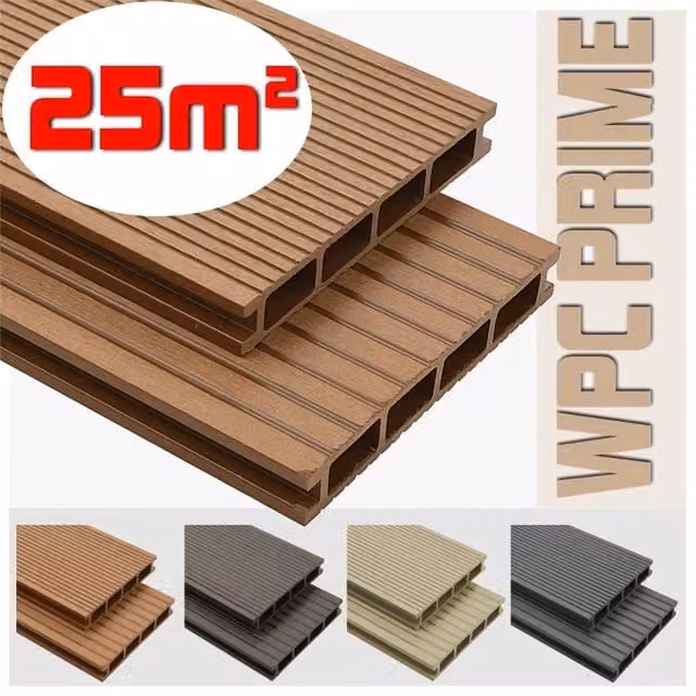 Listoni WPC per pavimentazione decking colore Teak, copertura 25m², dimensioni listone L: 14 cm x L: 220 cm, spessore: 25 mm