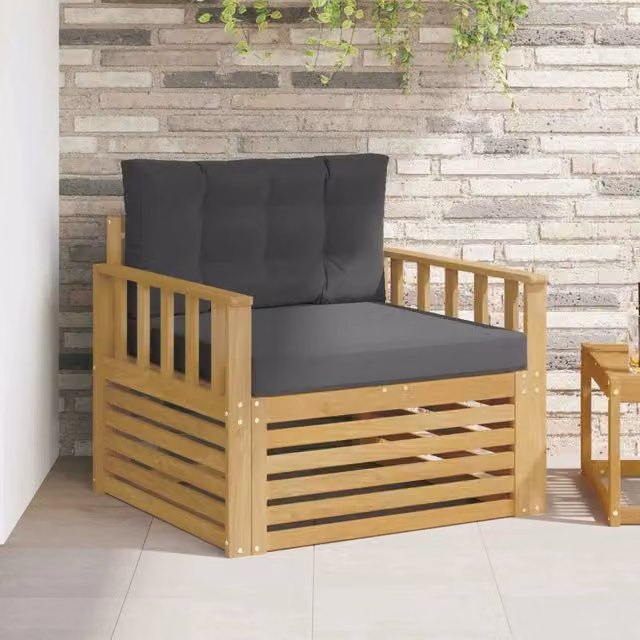 Divano da esterno moderno DESIGN IN in legno di acacia con cuscini in poliestere bianco resistente ai raggi UV per giardino e terrazza
