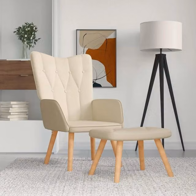 Poltrona Relax Moderna con Poggiapiedi Integrato in Tessuto Beige