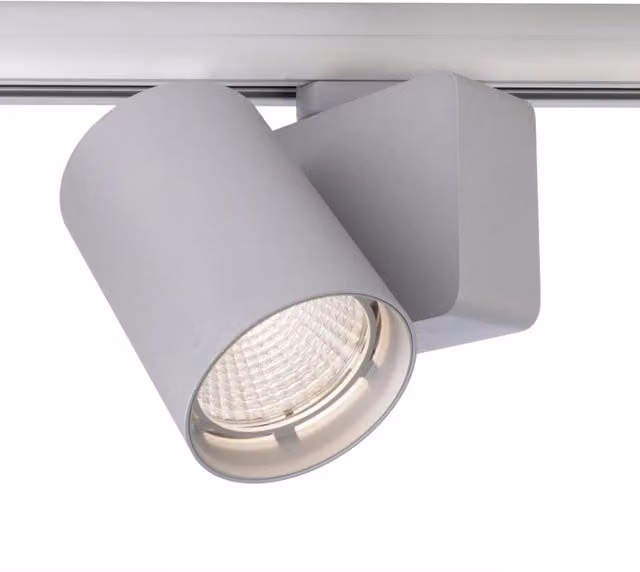 Faretto su binario trifase LED PlanetItaly da 33W, orientabile e dimmerabile, luce bianca fredda 4000K, colore argento, alta resa cromatica RA90