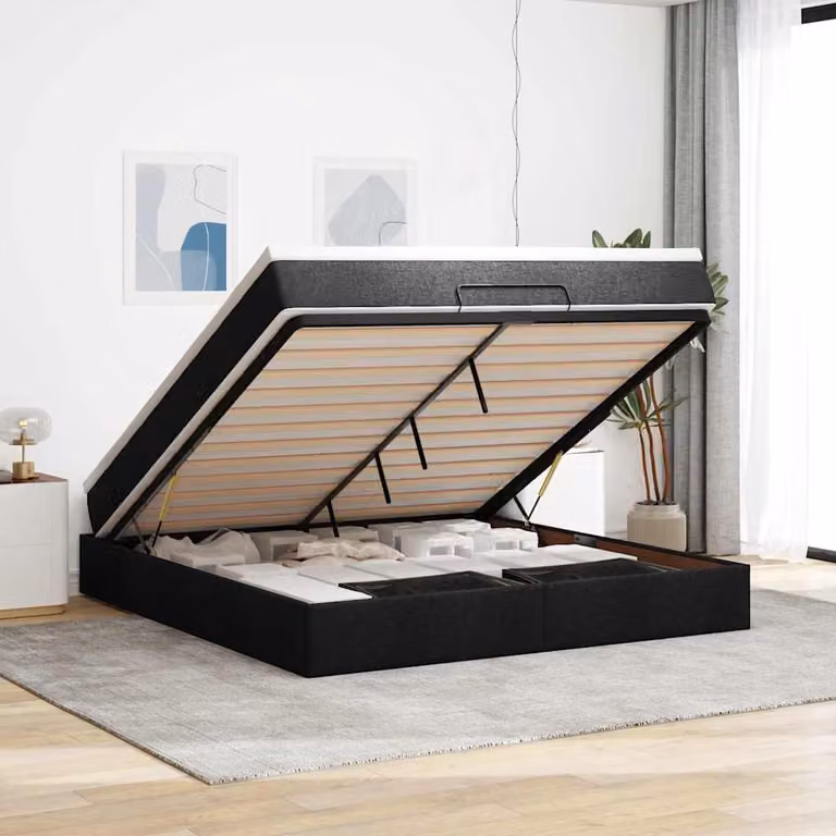 Struttura Letto con Contenitore e Materasso vidaXL in Tessuto Nero L 160 cm x P 200 cm