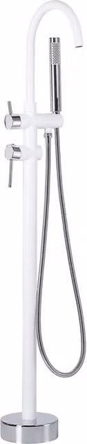 Miscelatore per vasca freestanding BELIANI bianco opaco con doccetta e finitura in ottone argento a leva singola