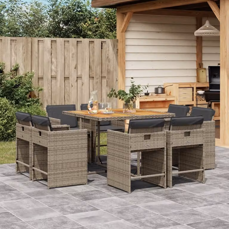 Maison Exclusive - Set da Pranzo da Giardino 9 pz con Cuscini in Polyrattan Grigio