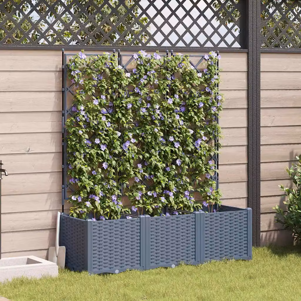 Set di 3 vasi da giardino vidaXL in plastica grigio chiaro L: 120 cm, P: 40 cm, H: 143 cm