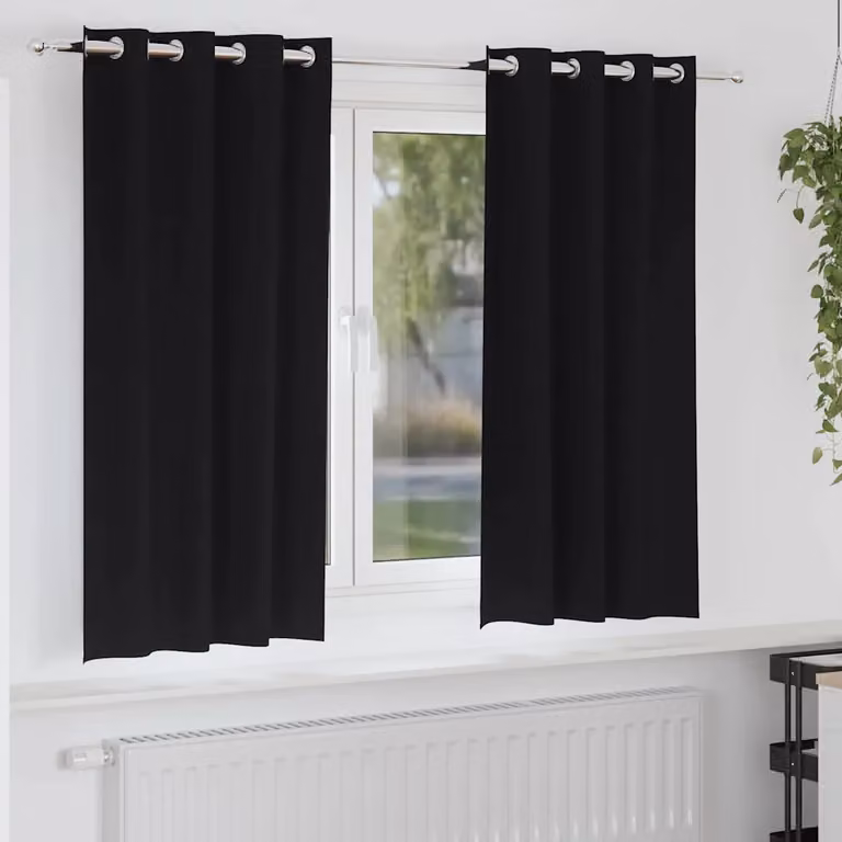 Set di 2 tende blackout vidaXL con anelli in poliestere, colore nero, H 175 x L 140 cm