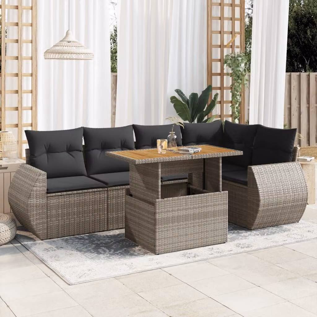 Maison Exclusive - Set da giardino 6 pezzi con cuscini Grigio Poly Rattan
