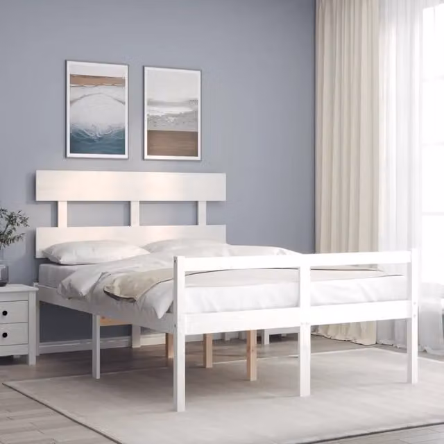 Letto per anziani vidaXL in legno massello di pino bianco con testiera, L/P/H: 120 x 200 x 105,5 cm