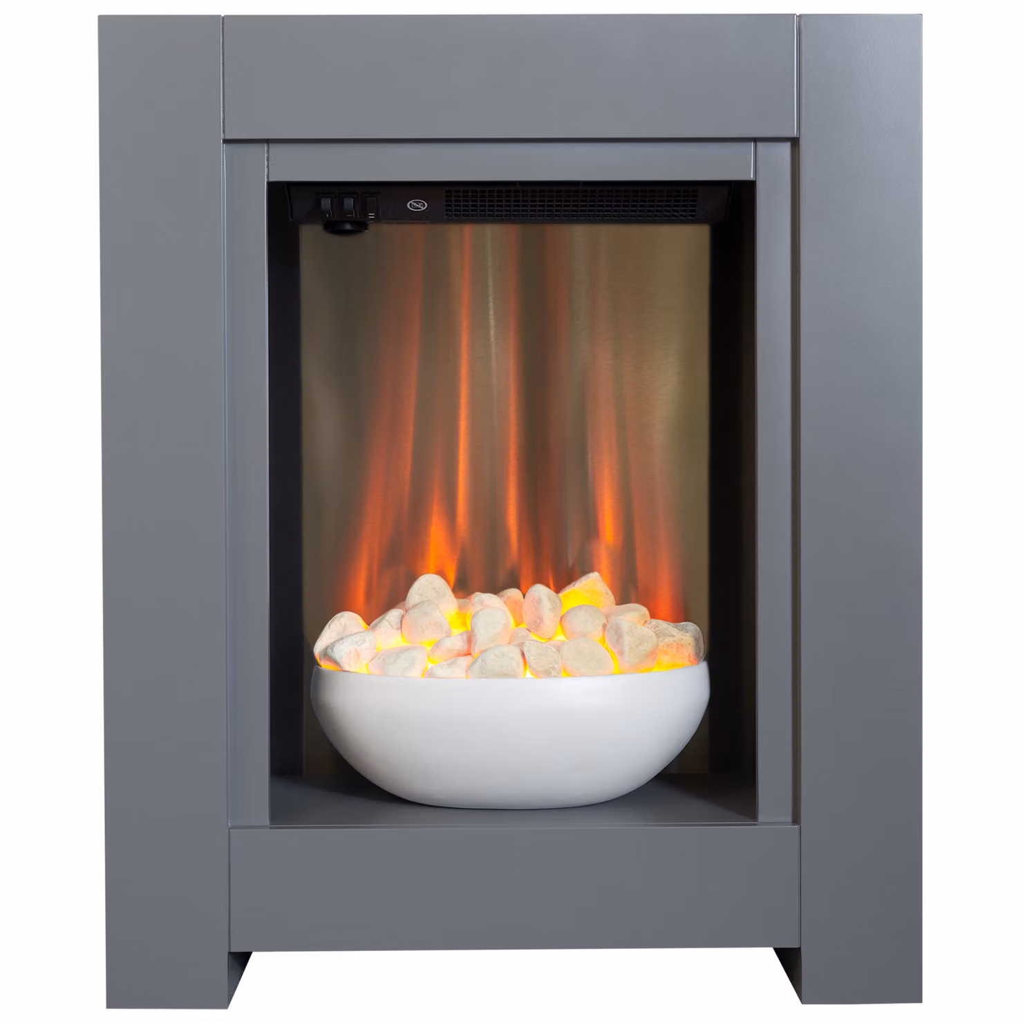 Set camino Adam Monet in grigio con caminetto elettrico