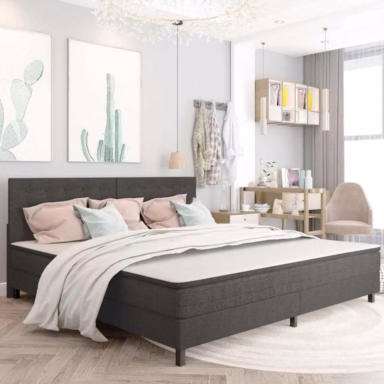 Letto a molle vidaXL in tessuto grigio con struttura imbottita 200x200 cm