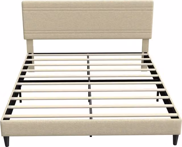 Struttura Letto Imbottita HOMCOM con Rete a Doghe in Legno, Rivestimento in Tessuto, Beige, L/P: 160 x 200 cm