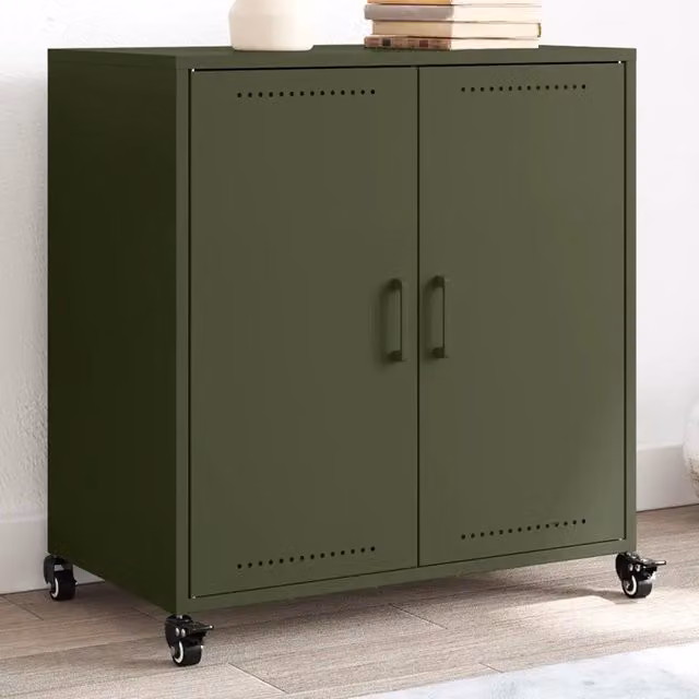 Credenza Buffet Design Mania Verde Oliva in Metallo con Ruote L: 68 cm, P: 39 cm, H: 72 cm